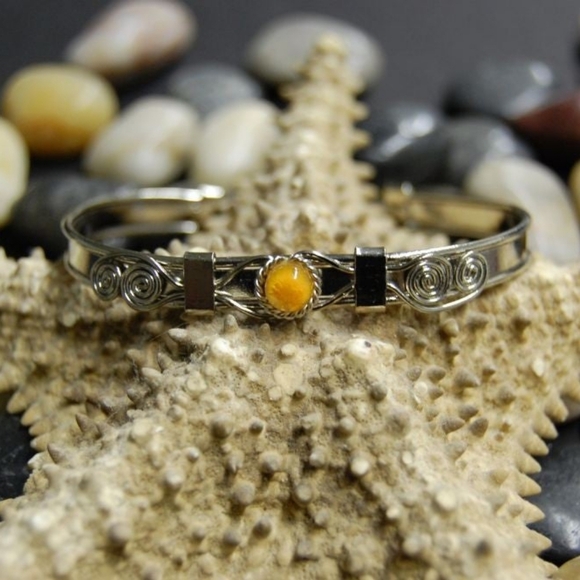 Hand Crafted Jewelry - Peruvian Mango Murano Glass Slim Cuff  Bracelet Adjustable